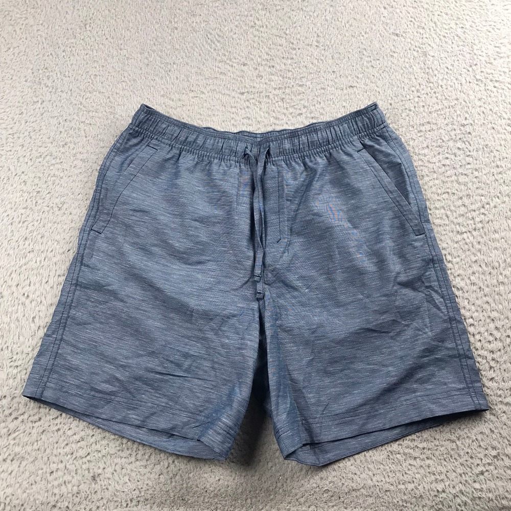 Lululemon LuluLinen Pull On Shorts Mens M Iron Blue Heathered 7" Performance